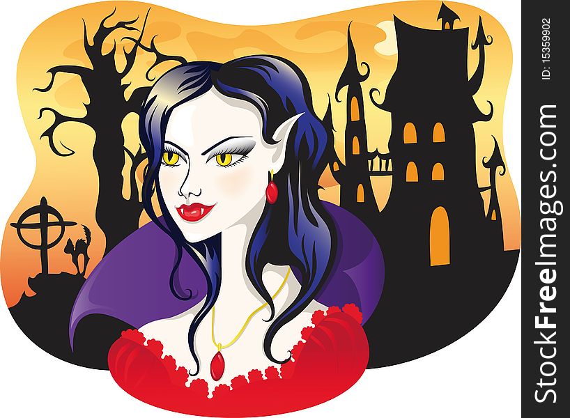 Vector illustration beautiful vampire on halloween background