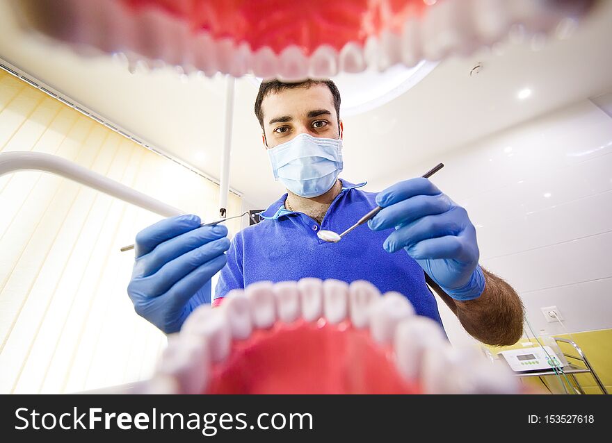 The patient caring for teeth in the dental clinic.