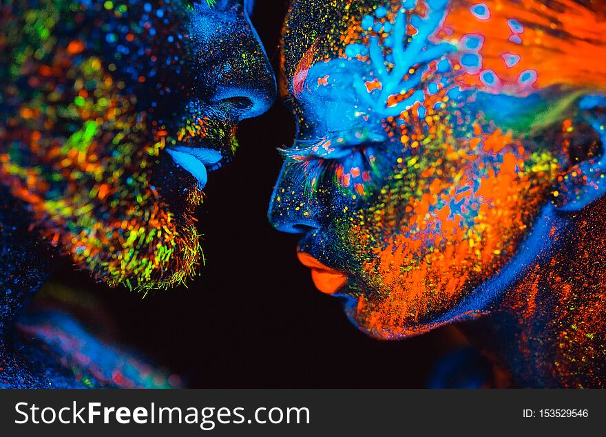 Portrait Of A Pair Of Lovers Painted In Fluorescent Powder.