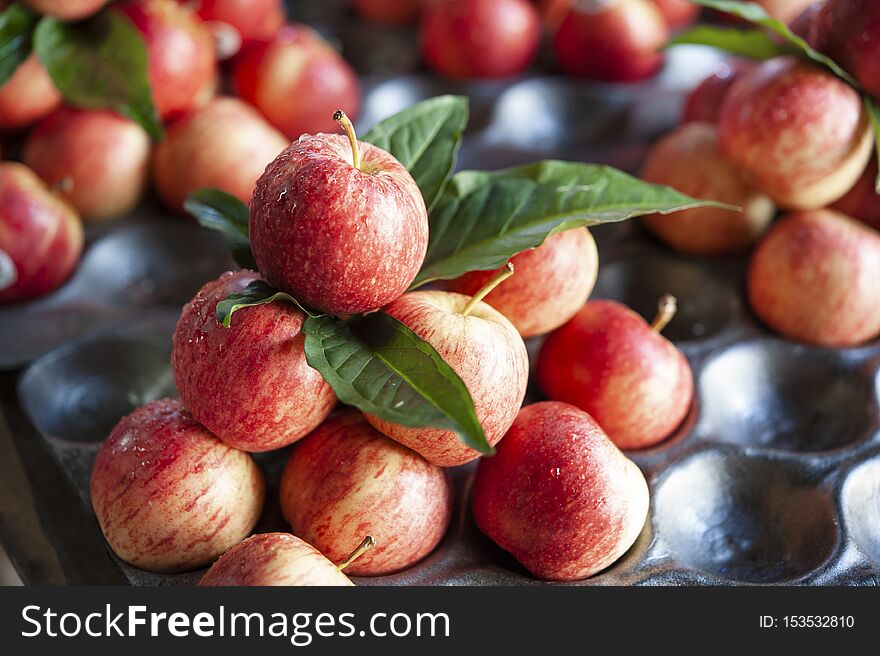 Fresh red apples on street market stall in Thailand. Fresh red apples on street market stall in Thailand