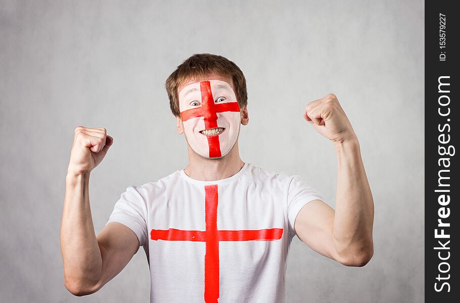 English Fan With Painted Face And T-shirt Rejoices