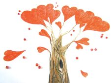 Fantastic Love Tree With Bright Red Hearts Instead Of Leaves, Surrounded By Beads Stock Images Fantastic Love Tree With Bright Red Hearts Instead Of Leaves, Surrounded By Beads Stock Images