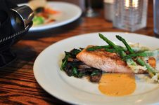 Plate Of Salmon With Asparagus Stock Photos Plate Of Salmon With Asparagus Stock Photos