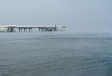 Frozen Pier, Lonely Man Royalty Free Stock Photography