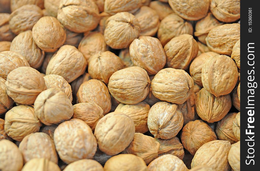 In the close-up market sells walnut. In the close-up market sells walnut