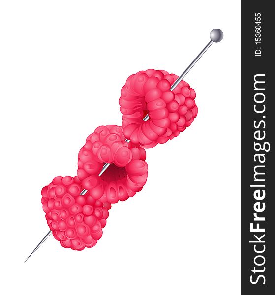 Vector illustration pin for a cocktail with three berries of a raspberry