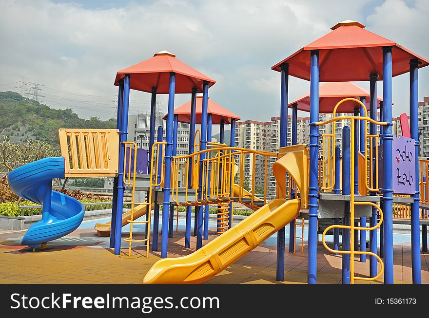 A colorful children playground on park