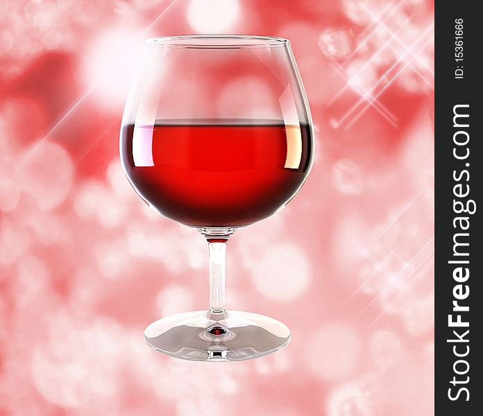 One glass of wine on red background