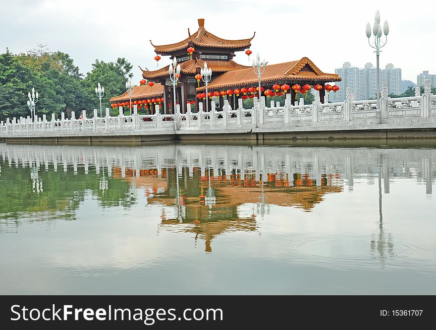 Pavilion on bridge in the China. Pavilion on bridge in the China