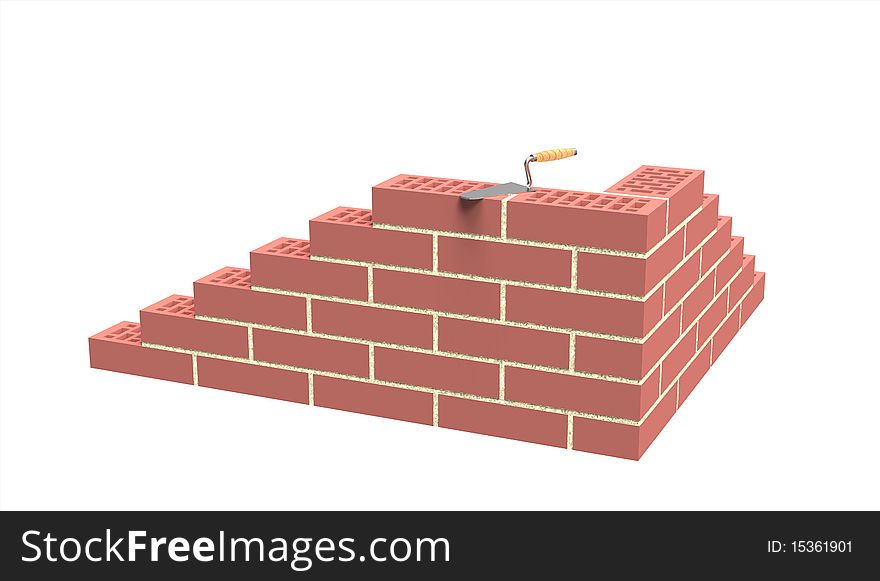 Wall made of bricks isolated on white, 3d render. Wall made of bricks isolated on white, 3d render