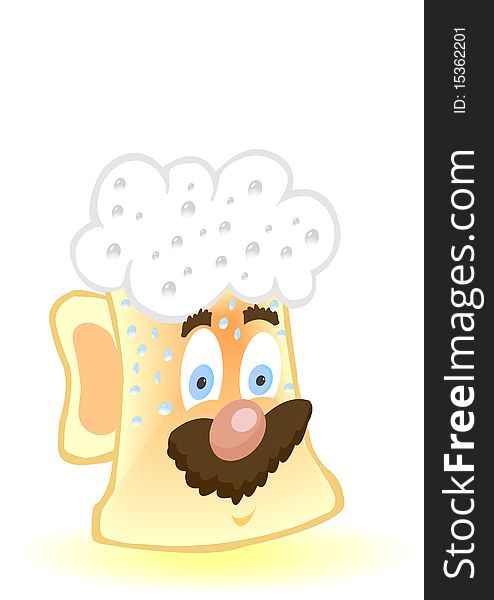 Vector illustration of a cheerful glass with beer on a white background