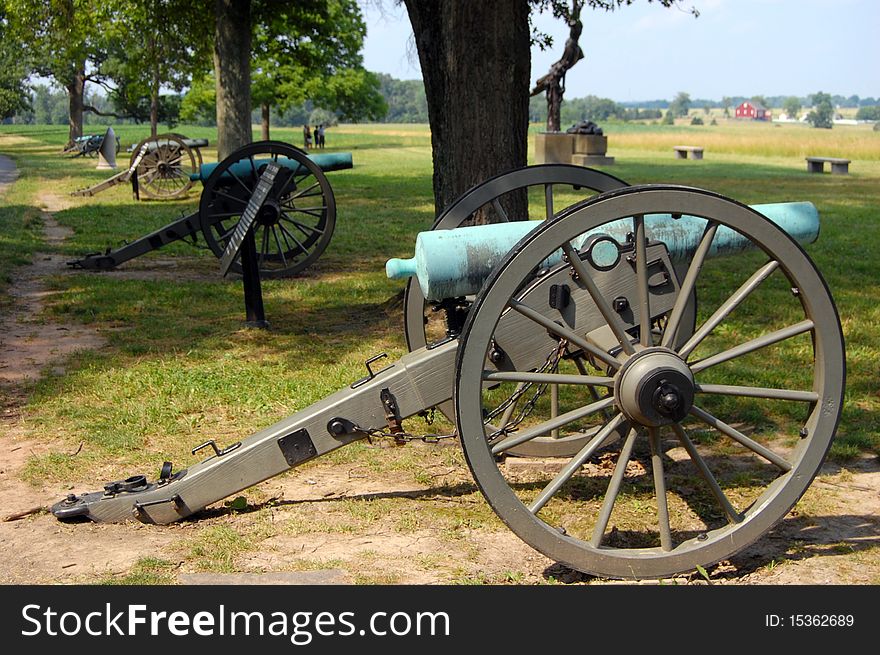 Cannons in a line, gettysburg, pennsylvania. Cannons in a line, gettysburg, pennsylvania