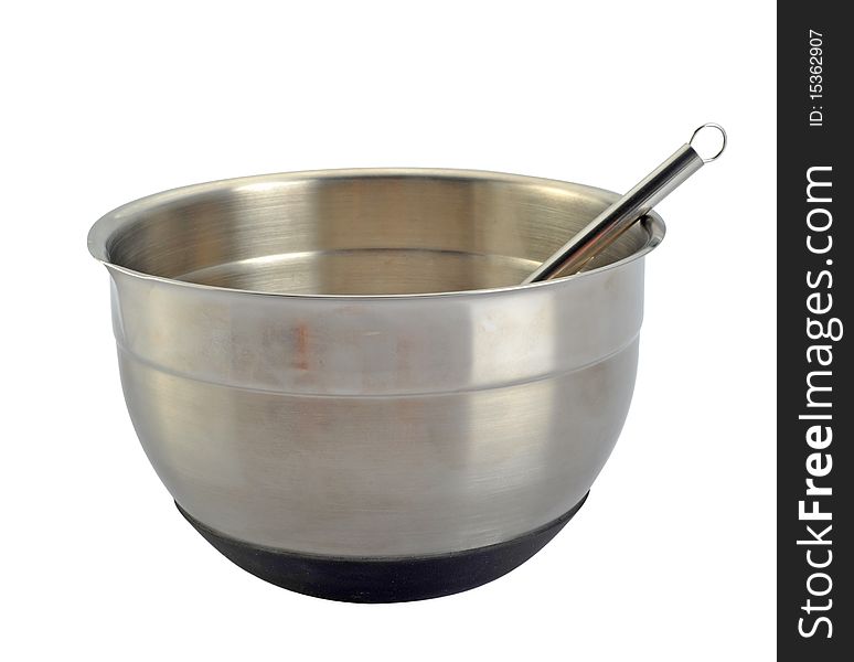 A stainless pan isolated on a white background.
