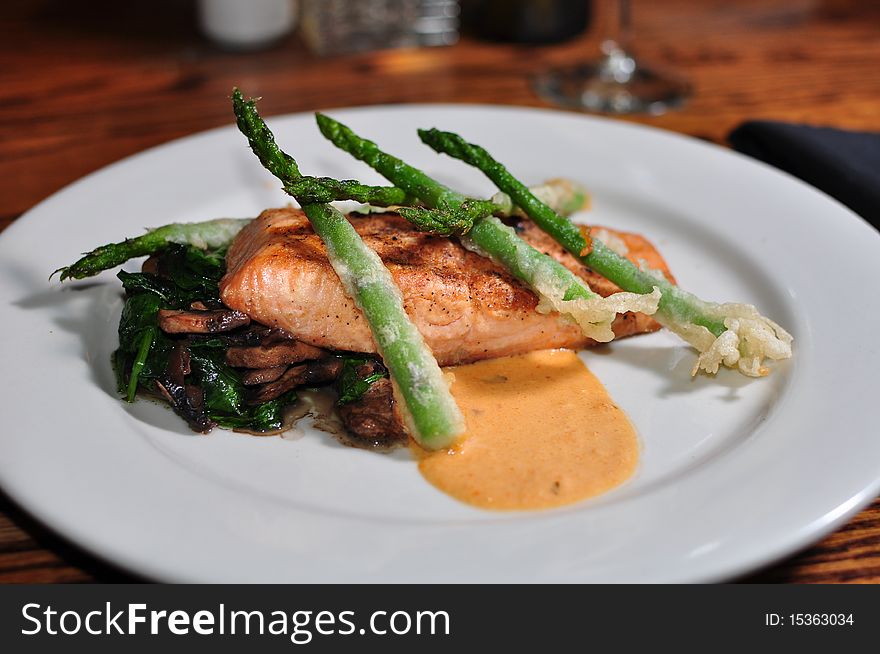 Plate of Salmon from Restaurant. Plate of Salmon from Restaurant