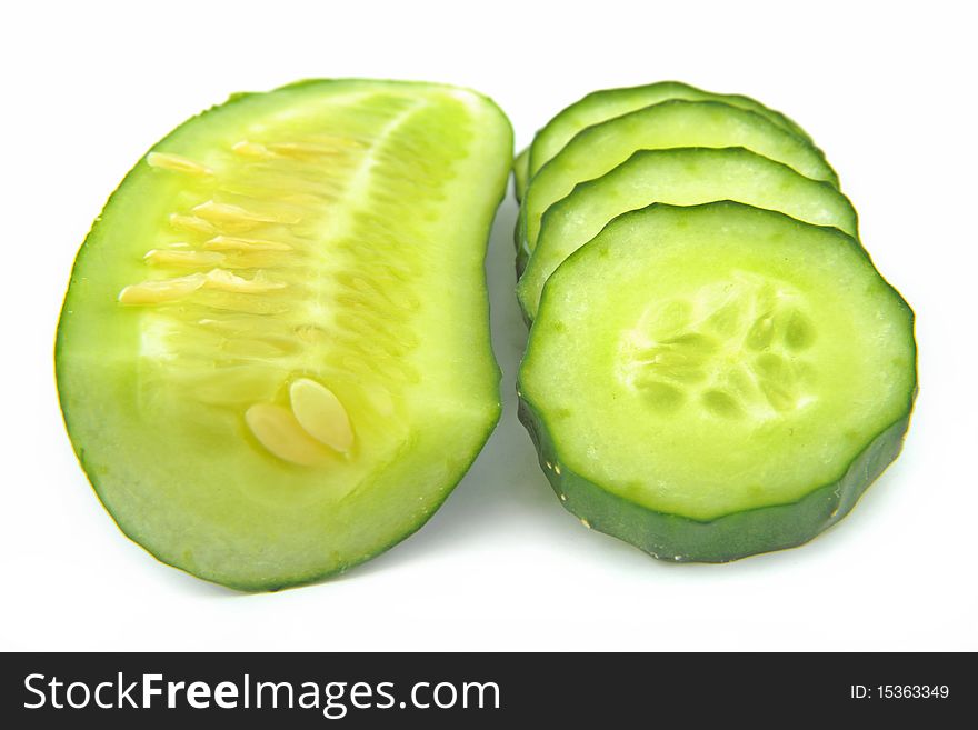 fresh cucumber slice isolated on white