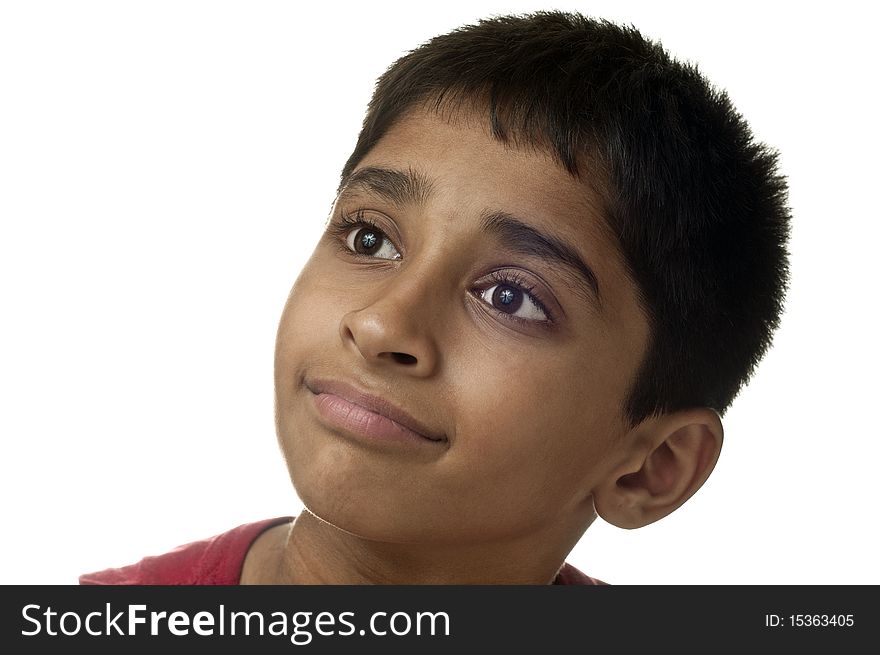 An handsome Indian kid smiling on the screen