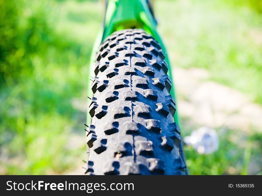 Mountain bike closeup, ready for ride outdoors. Mountain bike closeup, ready for ride outdoors