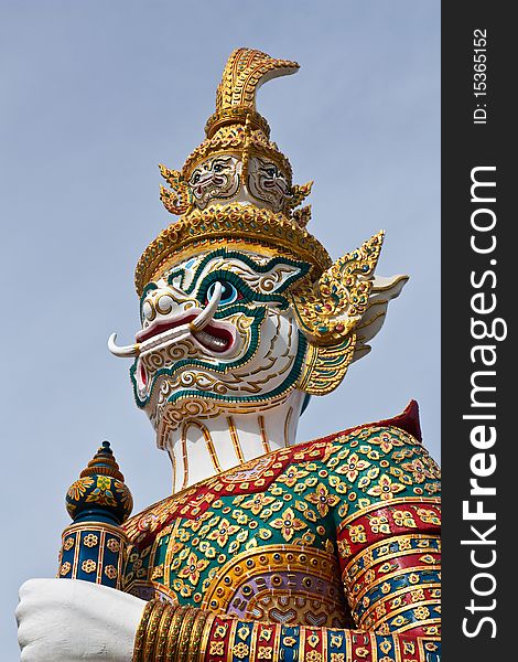 Old Thai traditional build giant guard from Ramayana tale to protect very important place