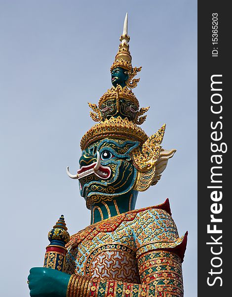 Old Thai traditional build giant guard from Ramayana tale to protect very important place