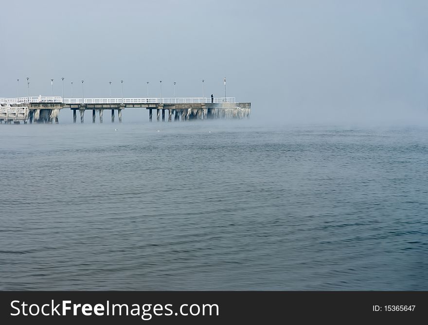 Frozen pier, lonely man - Poland Danzing - Gdansk