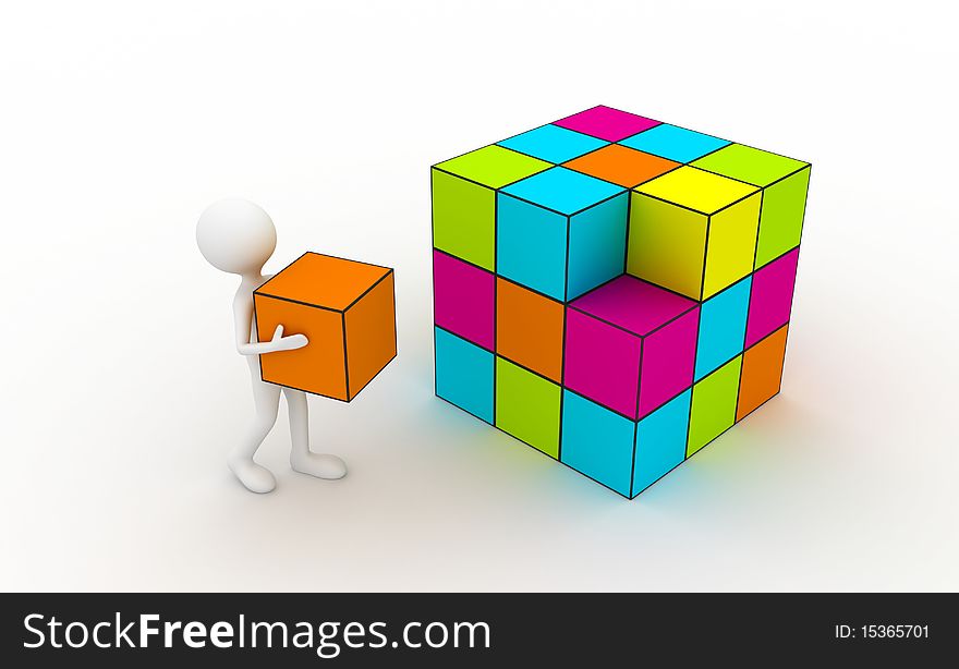 Small box with different colors of a large cube barricaded. Small box with different colors of a large cube barricaded