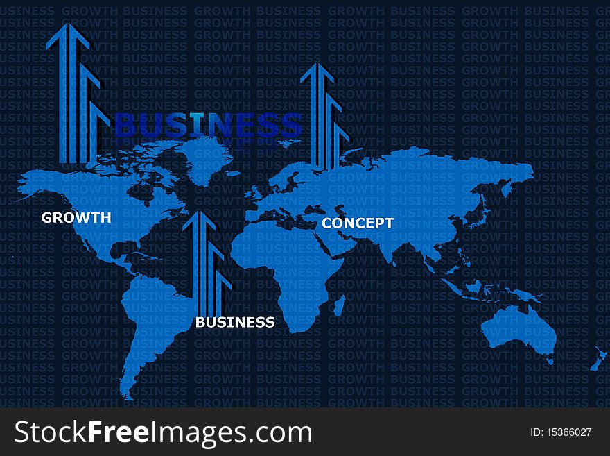 World map  and business arrow in color background. World map  and business arrow in color background