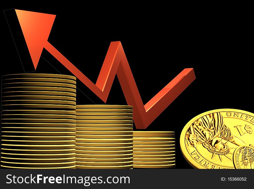 Business graph with arrow showing profits and gains. Business graph with arrow showing profits and gains