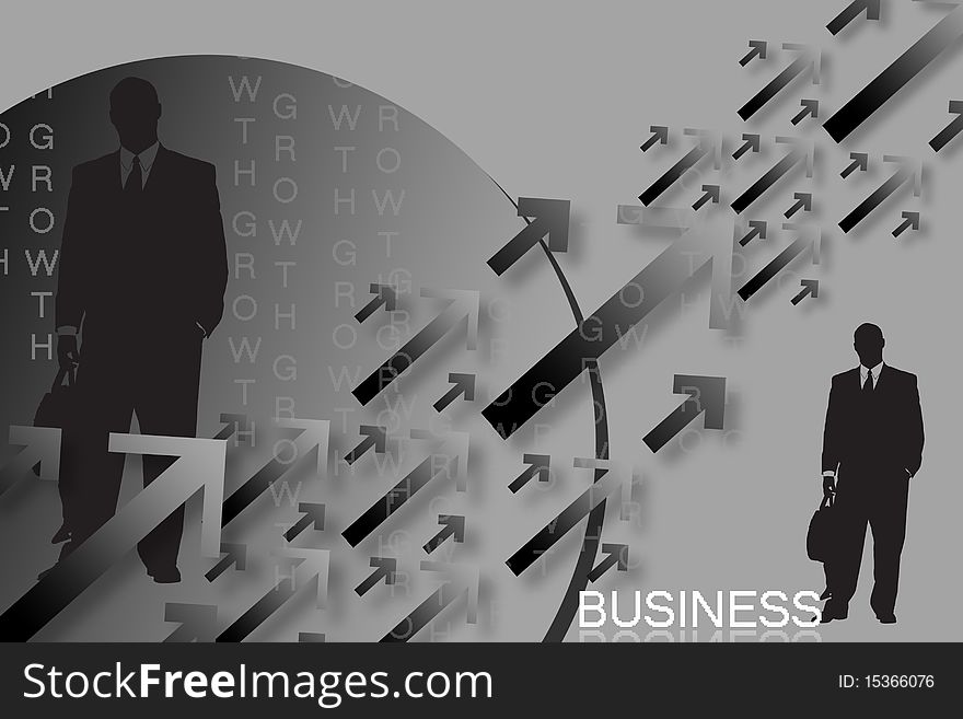 Digital illustration of business man and arrow