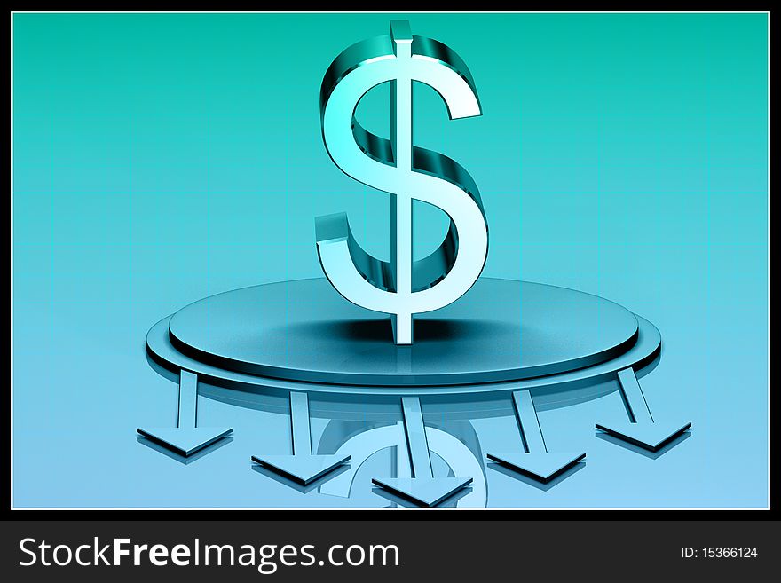 3d rendering of dollar and arrows in color background. 3d rendering of dollar and arrows in color background