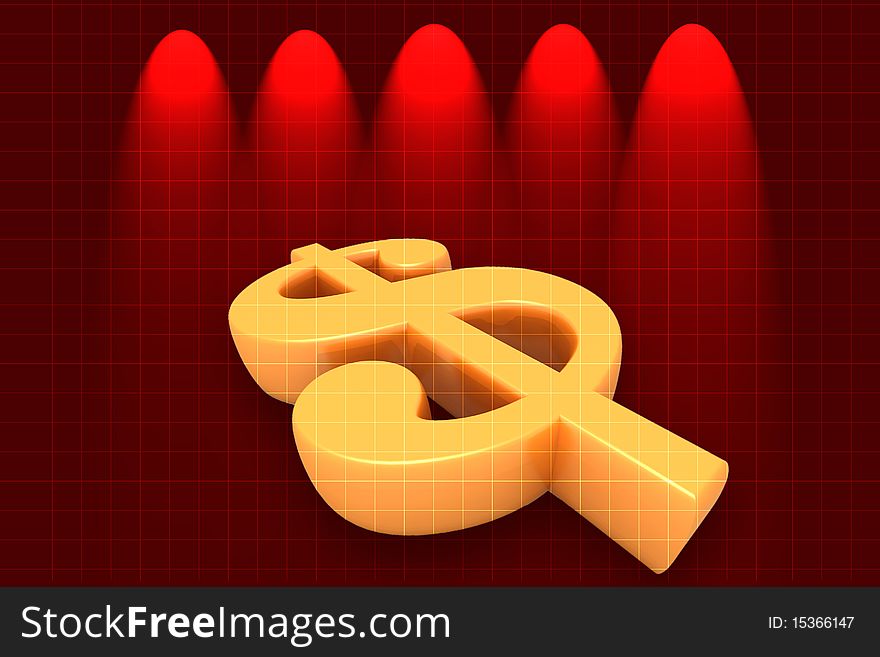 Digital illustration of  dollar sign  in color background