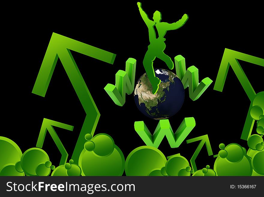 Digital illustration of  www  and globe  in color background. Digital illustration of  www  and globe  in color background