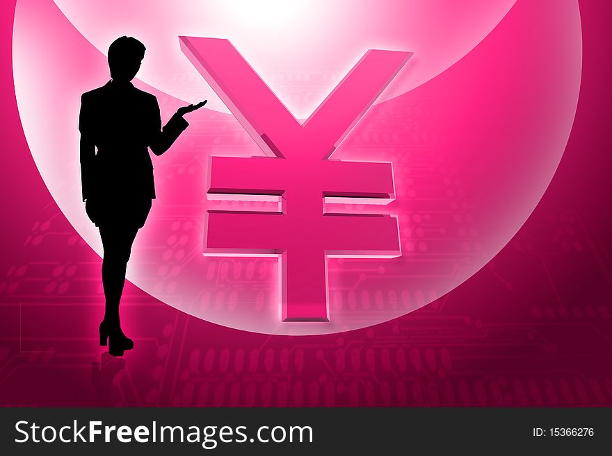 Business Woman With Yen Symbol