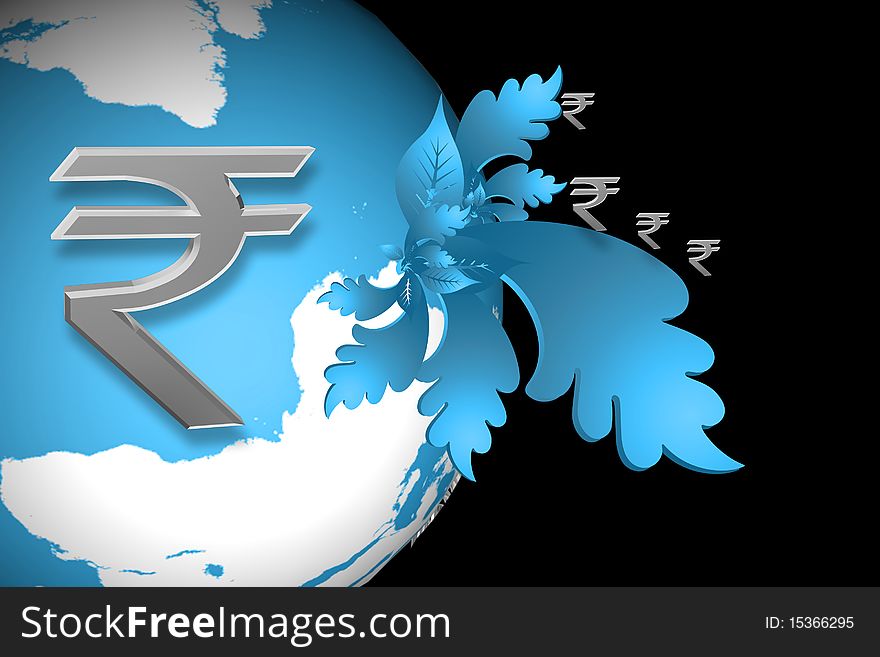 Indian rupee sign and world sign in color abstract background