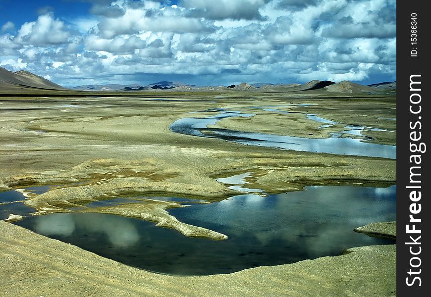 Lakes and clouds in Tibetan Plateau