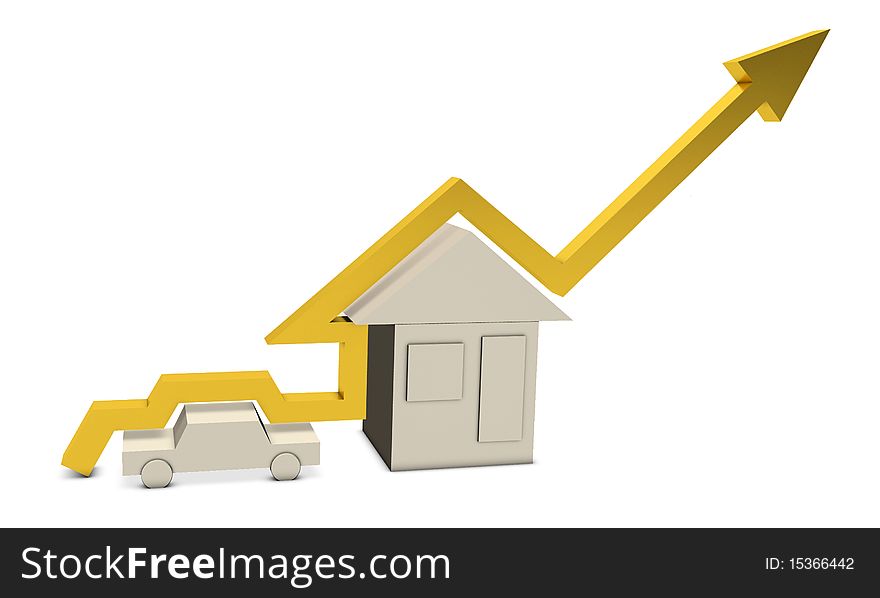 Gold Bar graph showing the growth of human welfare 3d model