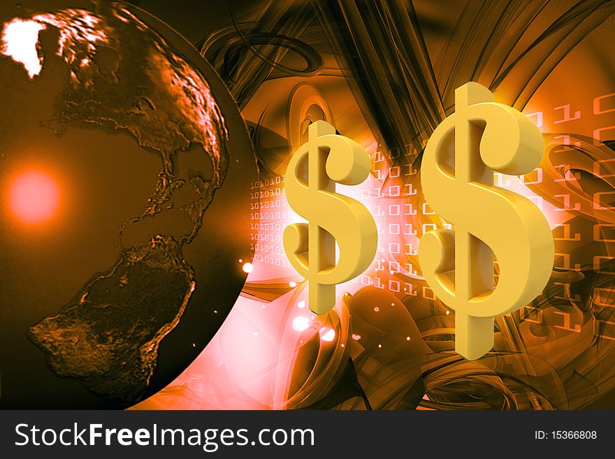 Digital illustration of  dollar sign  in color background