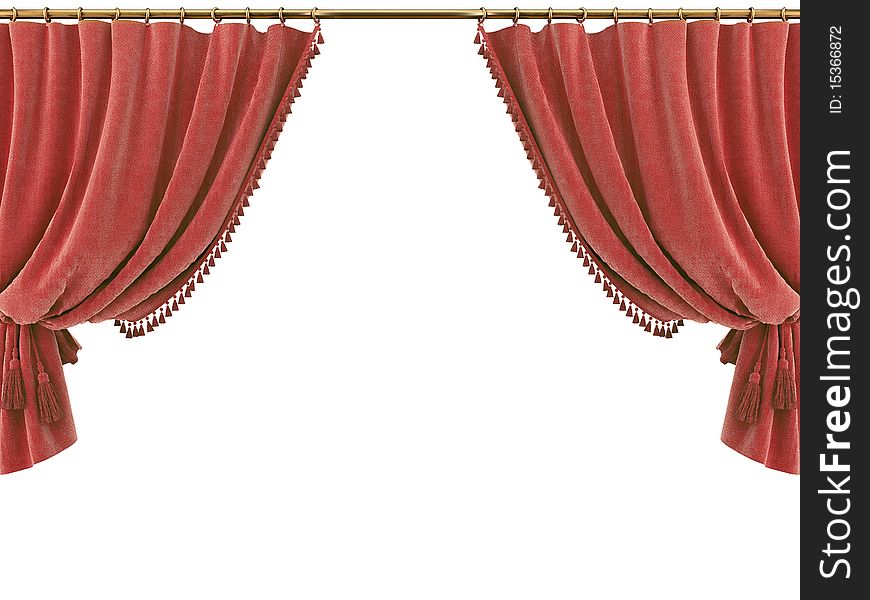 Red classic 3d curtain on the white background