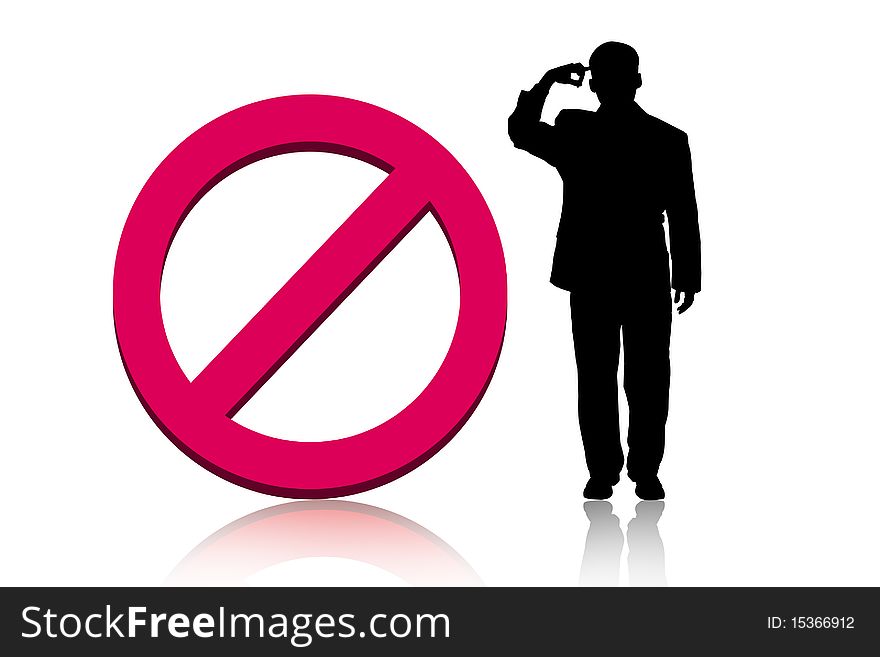 digital illustration of prohibition sign and business man in isolated background