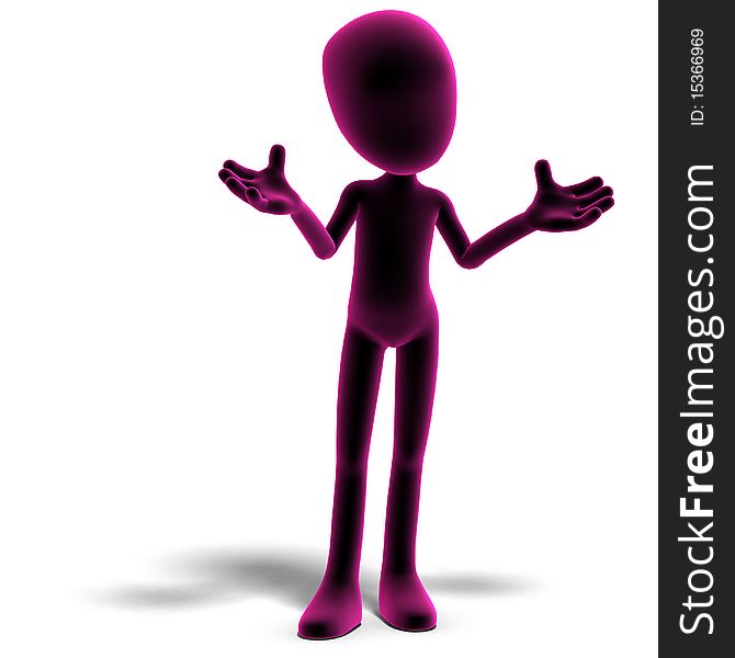 Symbolic 3d male toon character say that he is sorry. 3D rendering with clipping path and shadow over white