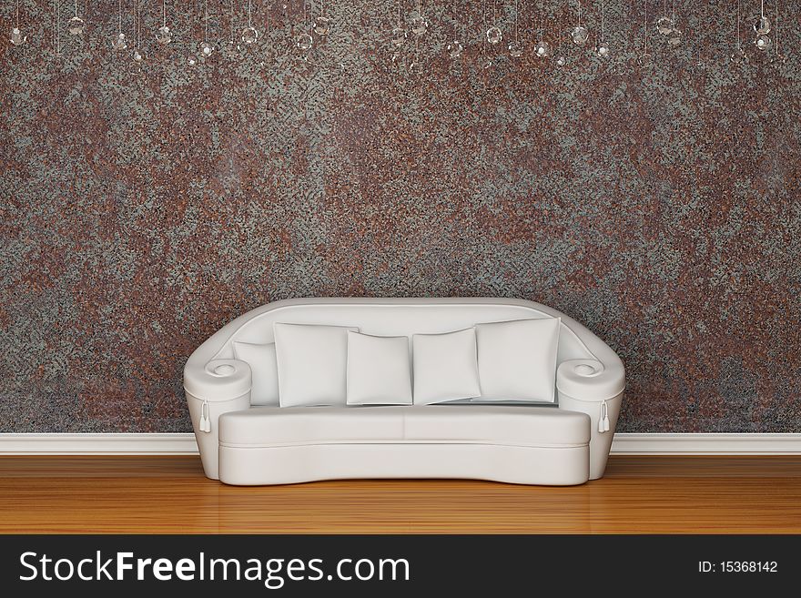 White sofa in grungy rusty interior. White sofa in grungy rusty interior