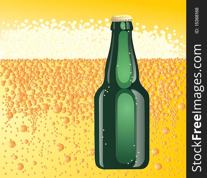 Beer background with green bottle. Beer background with green bottle