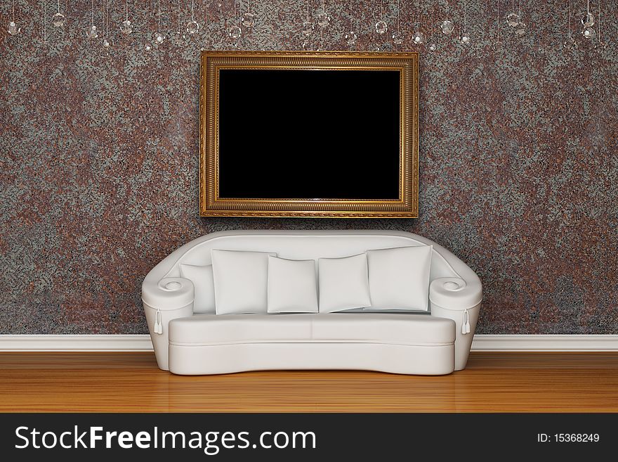 White sofa with antique frame in rusty interior