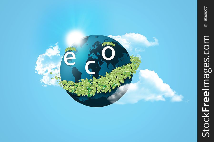 Eco funny concept with leaves and clouds. Eco funny concept with leaves and clouds
