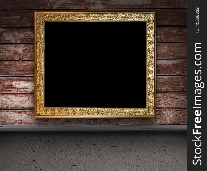 Wooden grunge empty room with picture frame