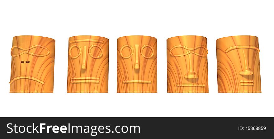 Wooden totem heads