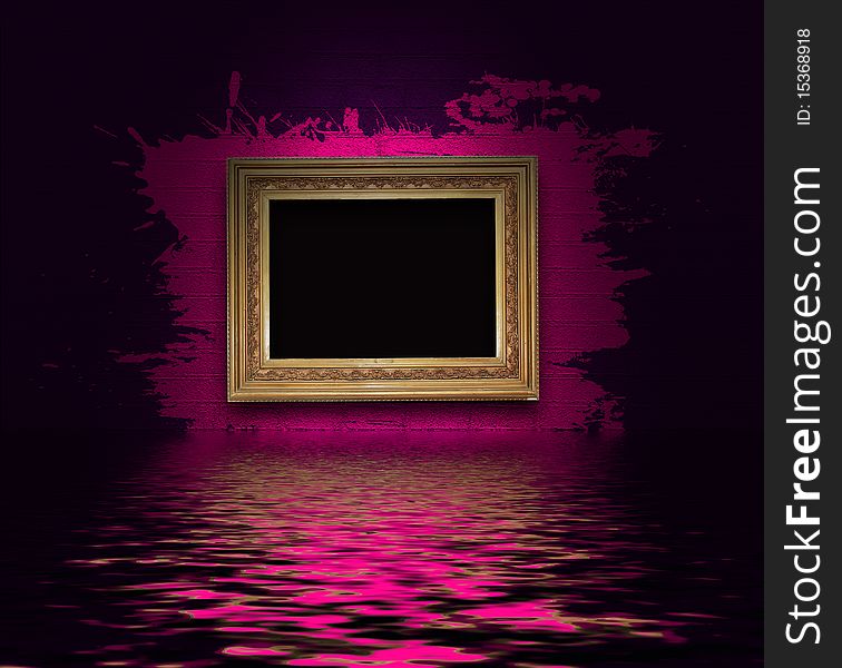 Frame with splashes on a dark wall