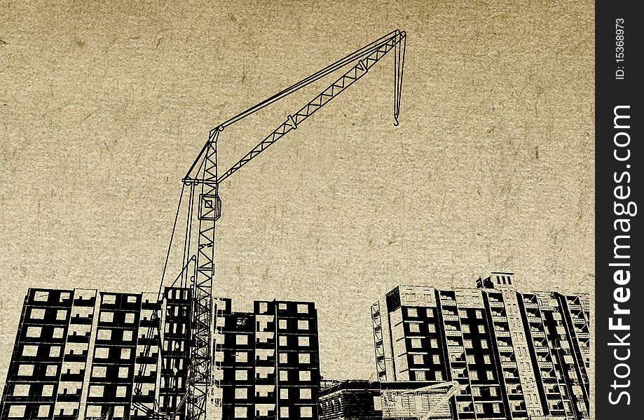 Building crane on grunge background