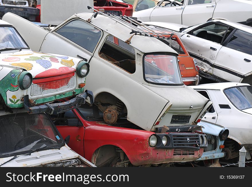 Pile of scrap cars in a yard. Pile of scrap cars in a yard