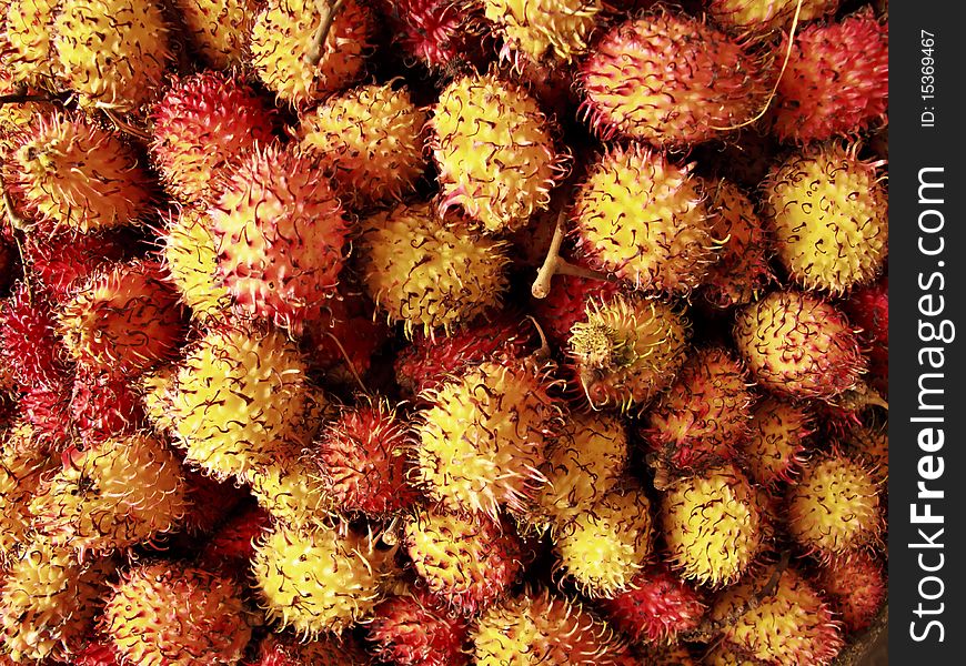 Close up of Rambutan fruits in an Asian market