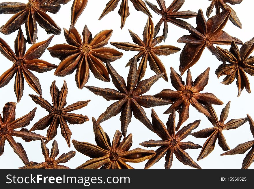 A collection of the star-shaped star anise. A collection of the star-shaped star anise